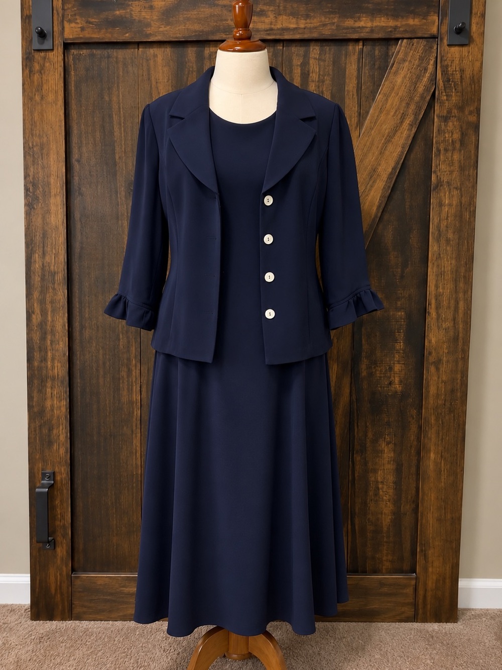 Studio C Navy Midi dress and Cropped Jacket Set
